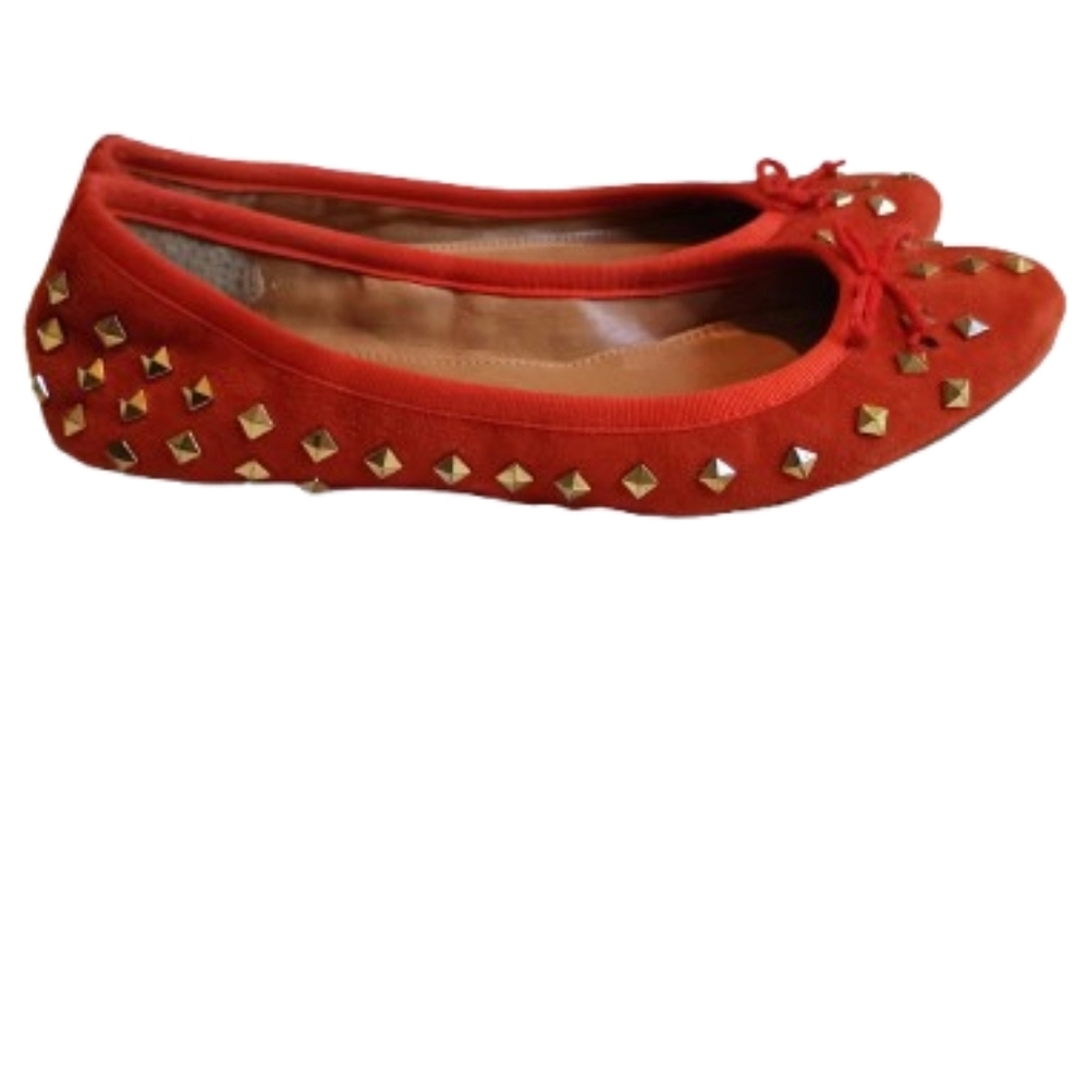 J.Crew Womens Ballet Flats Shoes Orange Suede Slip On Studded Round Toe Bow - Picture 16 of 16